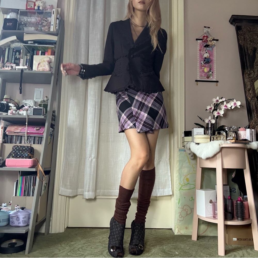 Size XS Unif Witz Pink & Black Plaid Wrap Mini Skirt - Picture 4 of 13